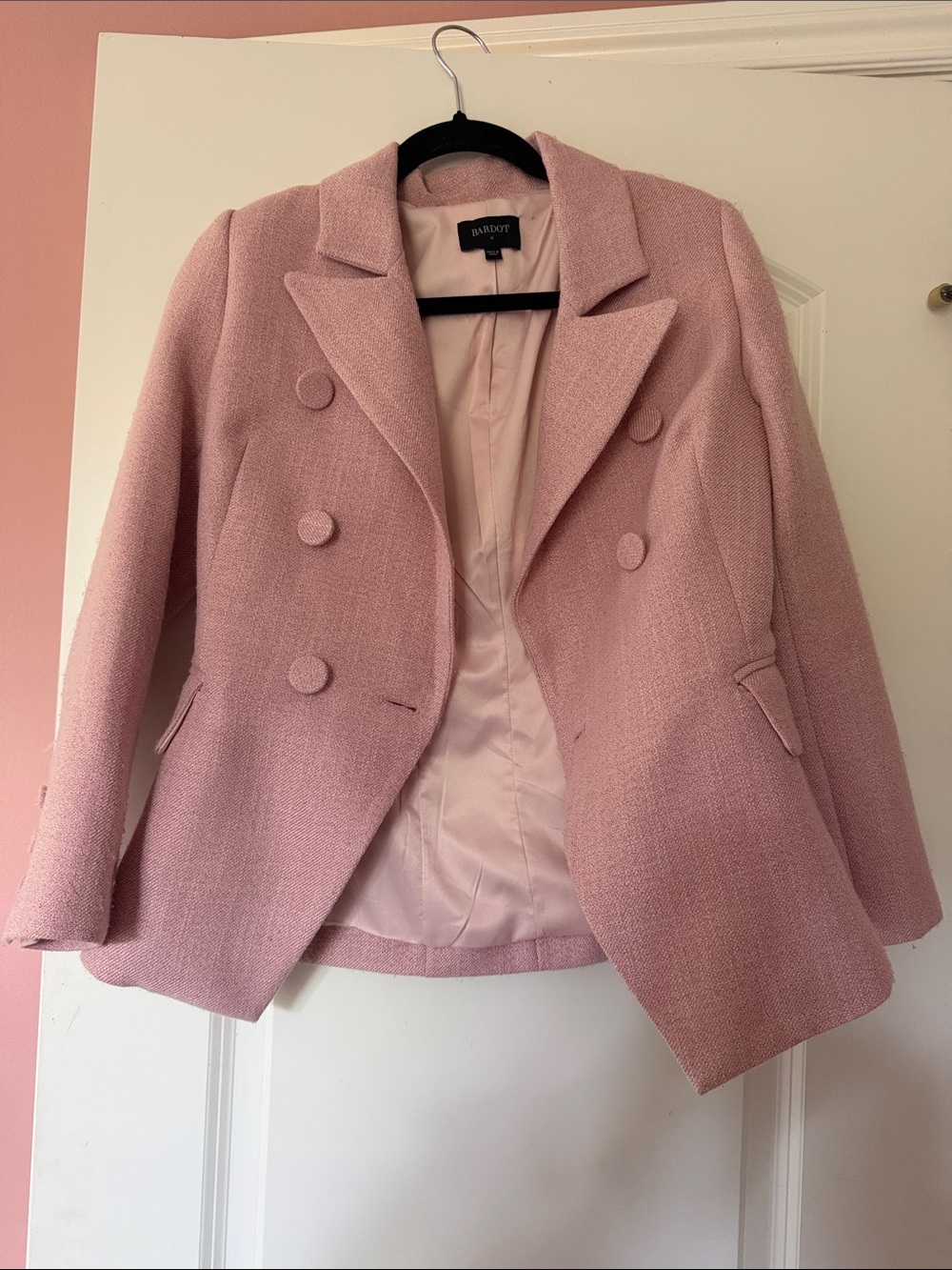 Bardot Dusty Pink Bouclé Double-Breasted Blazer